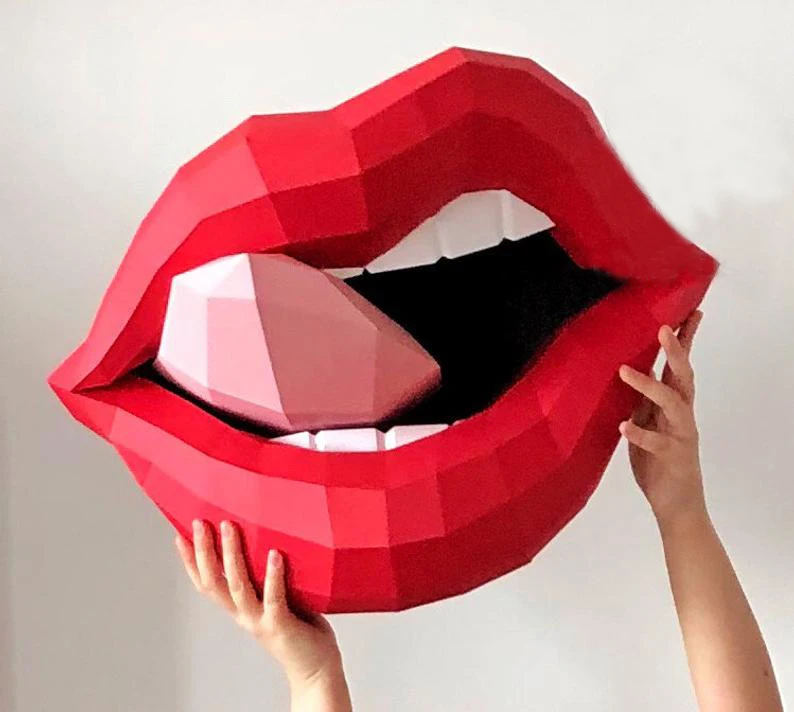 Sexy Mouth Paper Model 3D DIY Material Creative Home Wall Desk Decor Props DIY Hand Made Geometric Paper Figures Craft Project