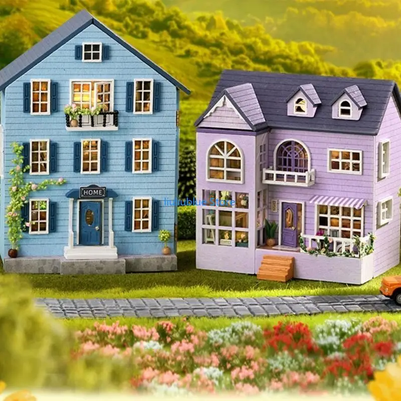 Holzpuppenhaus DIY Miniaturmöbel Mini handgefertigtes Handwerkshaus Modell 62CF