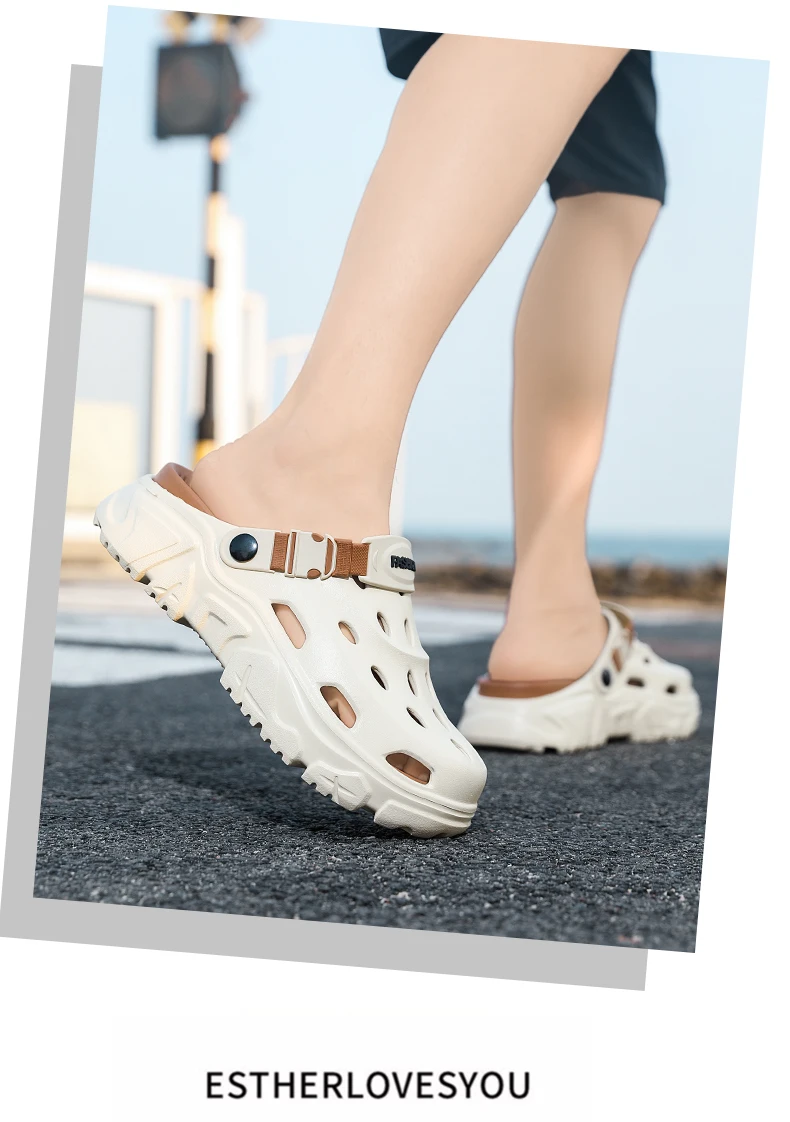 Herren- und Damen-Paar-Sommer-Outdoor-Rutschfeste, geruchshemmende, geschlossene Zehenpantoffeln, große Strand-Sandalen und Pantoffeln für – Detail 11