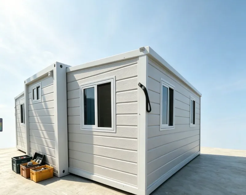 Portable Prefab Container Foldable Expandable House With Bi Fold Glass Doors   Open View Modular Villa Indoor Outdoor Living