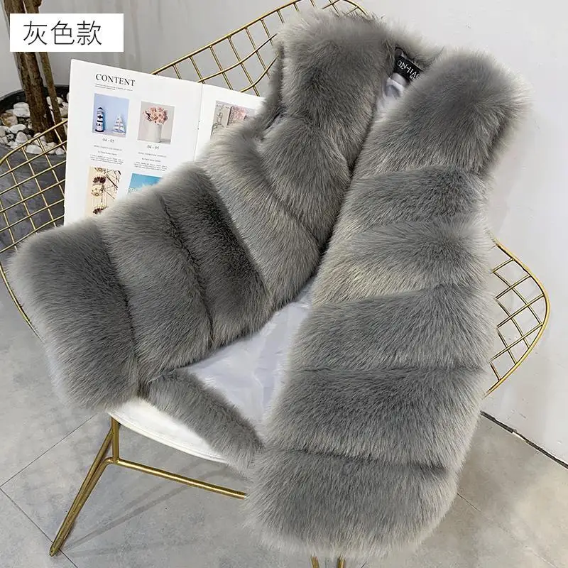 New Luxury Faux Fox Fur Vest Women Furry Short Faux Fur Vests Coat Fur Gilet Fourrure Autumn Winter Overcoat