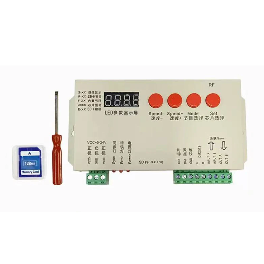 

T1000S SD Card LED Controller RGB Pixel Controller, Dimmer for WS2812B, DMX512, Ws2811LPD8806, LED Rgb Strip Support 2048 Pixels