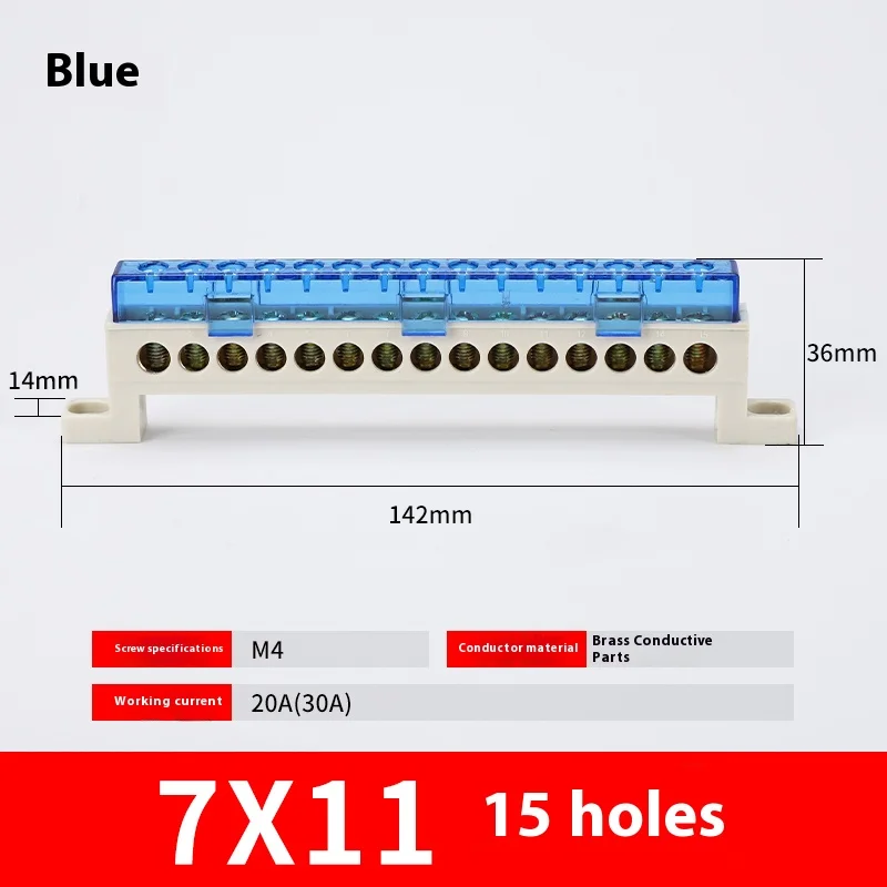 Kabellose Klemmenleiste 3/4/5/6/7/10-Loch Verteilerdose Klemmenblock Staubdichte Erdungskupferschiene Brückentyp Busbar mit Abdeckung