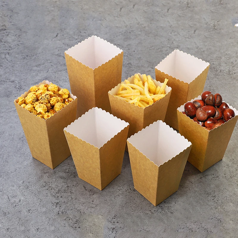 10 Pcs Kraft Popcorn Box Pop Snack Fries Cup Party Disposable Tableware