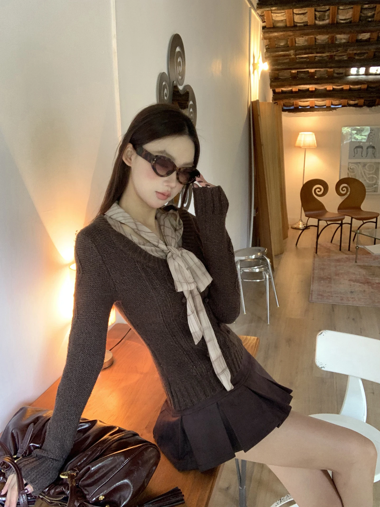 Maglione di lana da donna invernale Colore caffè Top lavorato a maglia Capispalla ible Tubo dritto Pendolarismo Sle Lungo Sve Vestibilità regolare