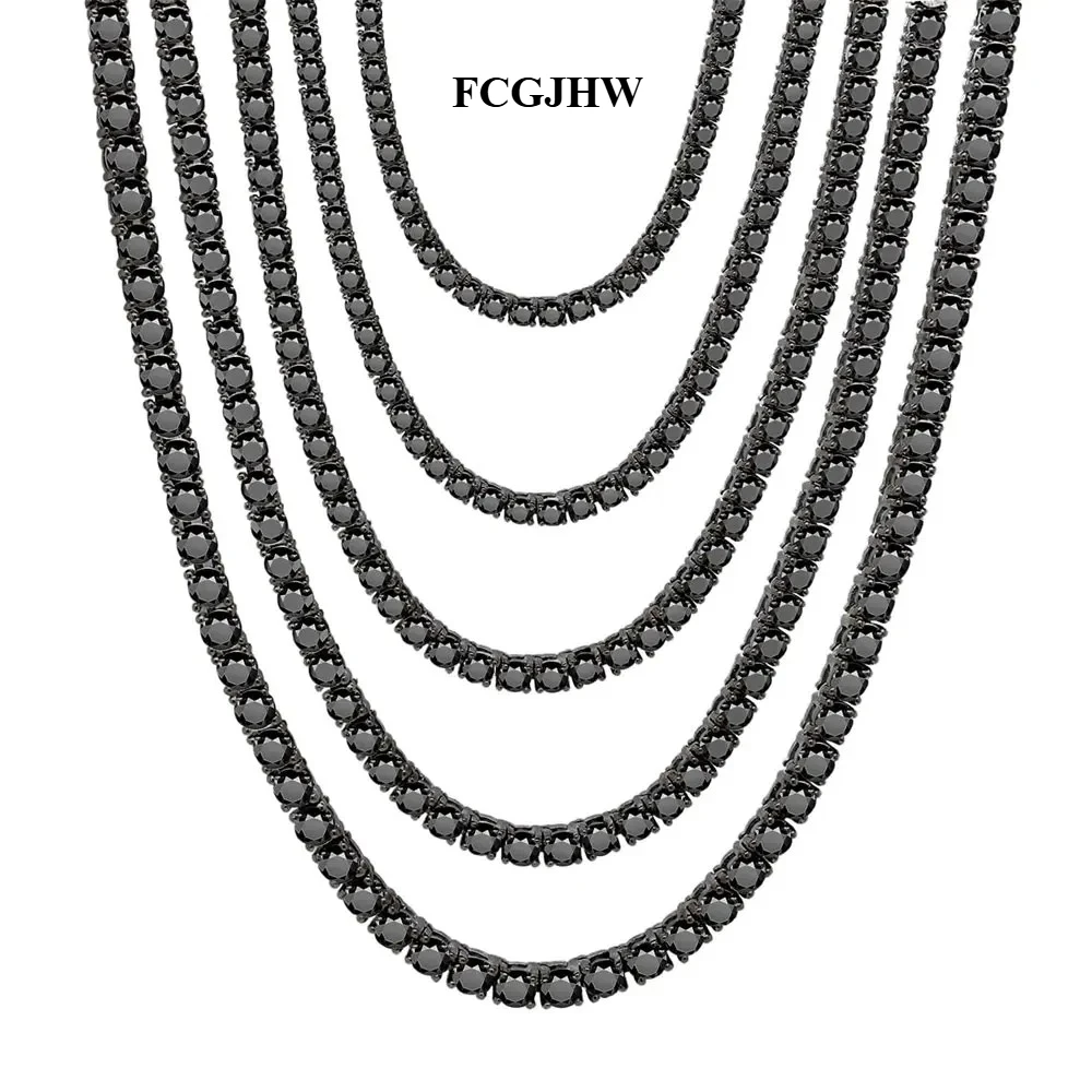 FCGJHW 2/3/4/5mm Black Moissanite Tennis Bracelet Certified Solid S925 Silver Hip Hop Black Tennis Necklaces for Women Men 2026