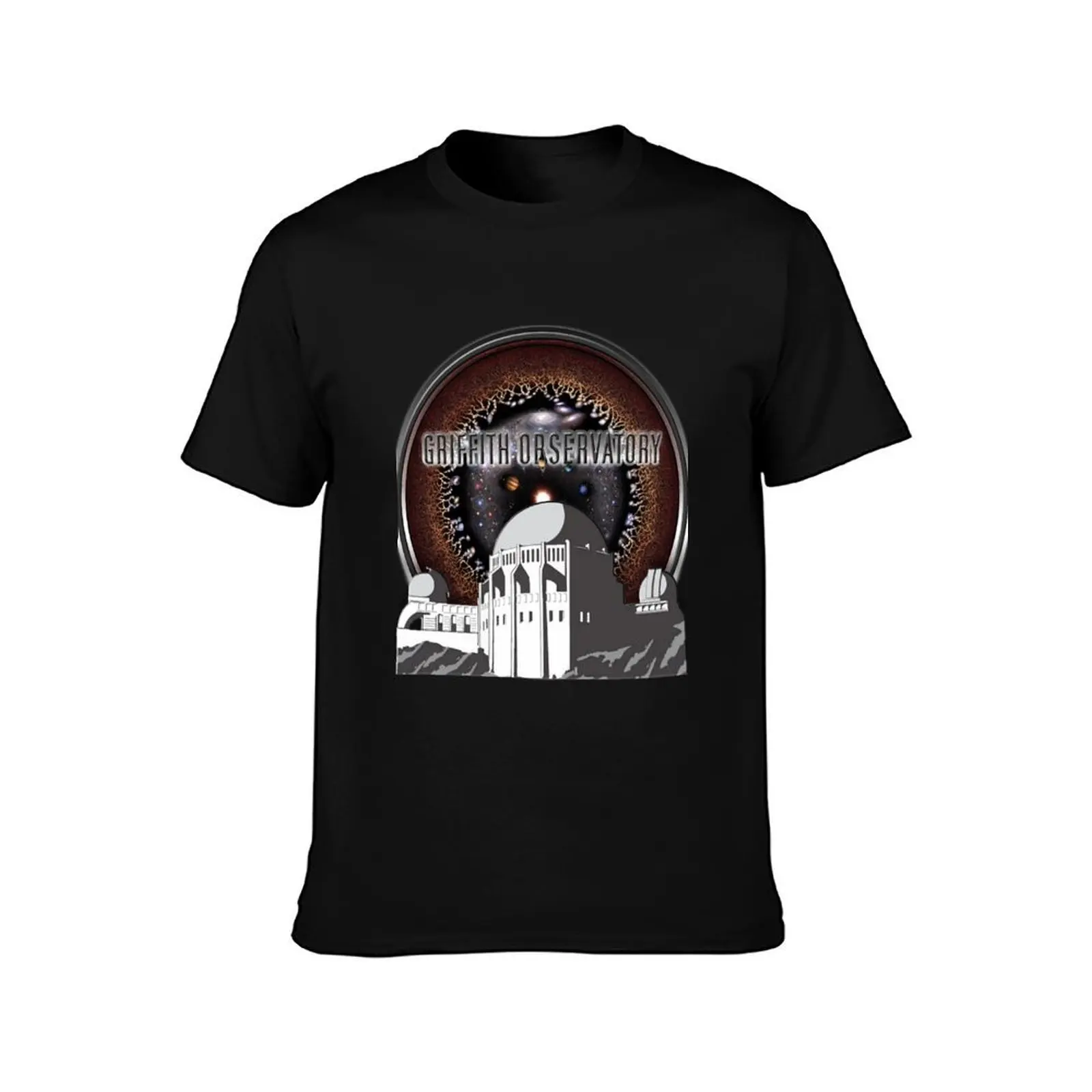 Griffith Observatory with the Universe! T-Shirt Work Short Sleeve Cotton Top T-Shirt