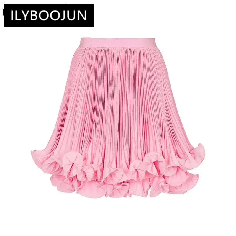 

Fashion Designed 2024 Summer Lady Double Layers Quality Office Mini Pleated Solid Short Ruffles Skirt For Women