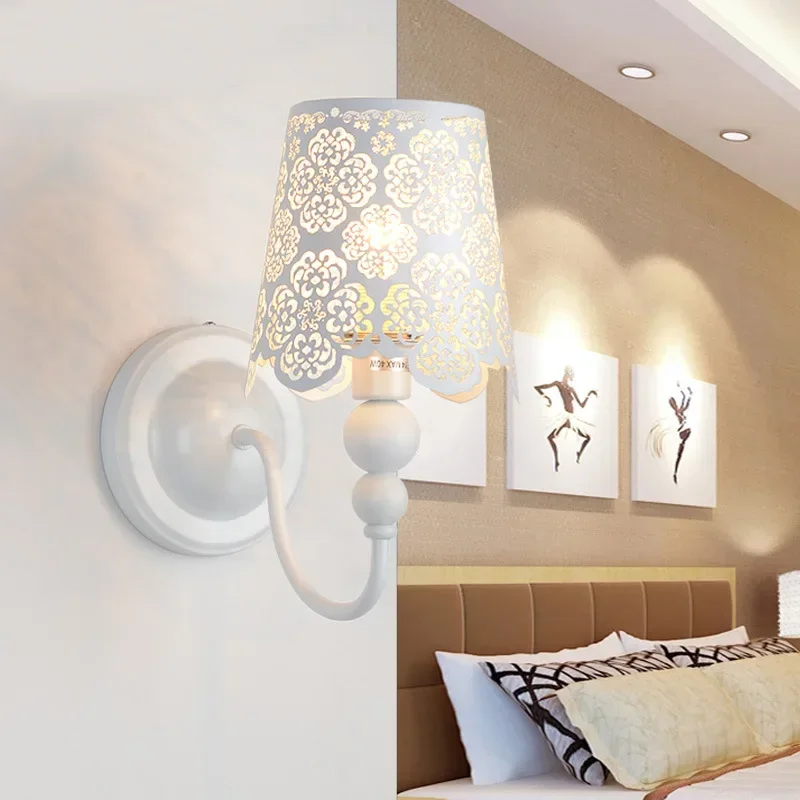 Simple European wall lamp bedside bedroom wall interior corridor staircase lamp modern hotel wrought iron double head wall lamp