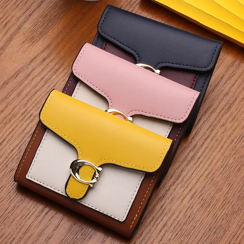 Cartera de cuero PU para mujer, monederos con múltiples tarjetas y tres pliegues con Clip para dinero, monederos con letra C para mujer
