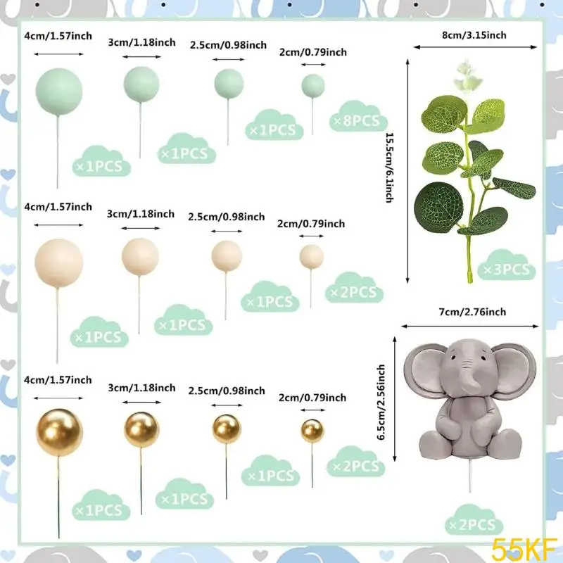 

55KF Elephant Theme Cake Decorations Cake Toppers for Kids Parties and Celebration