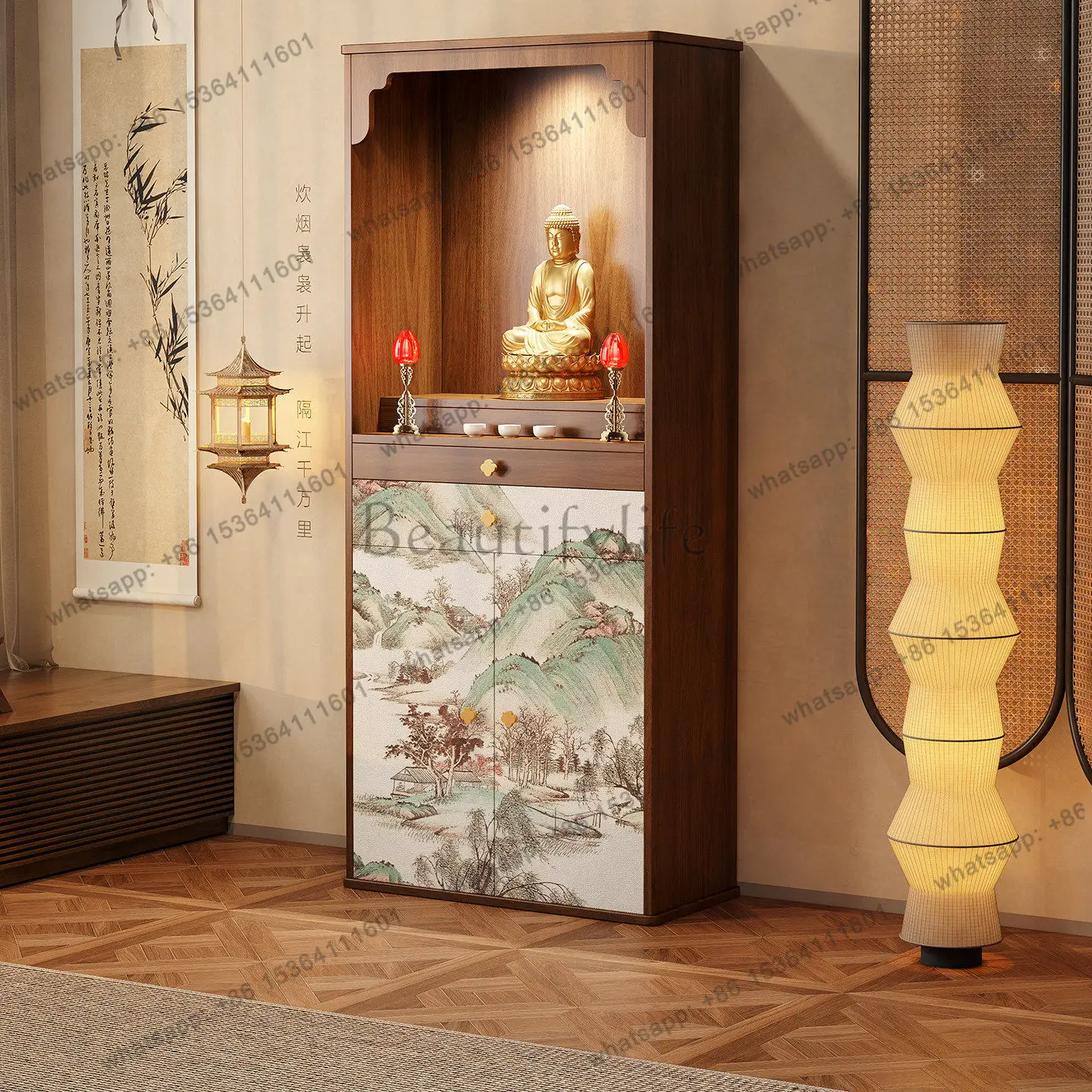 

Solid wood Buddhist niche Song's aesthetic Buddhist cabinet God of Wealth offering table household living room shrine cabinet