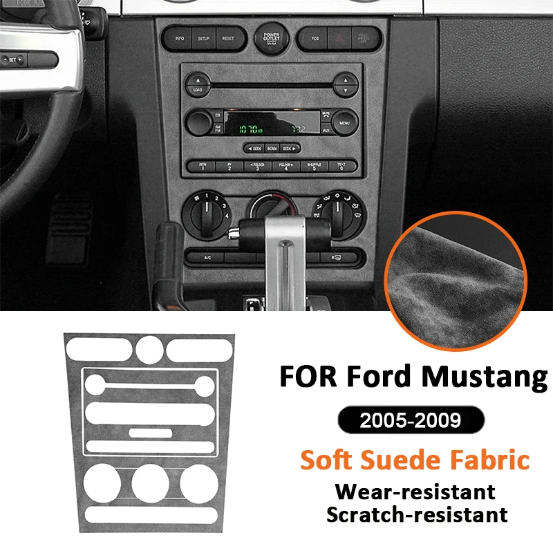For Ford Mustang 2005-2009 Soft Suede Fabic Car Center Multimedia CD Control Panel Trim Frame Interior Decoration Sticker