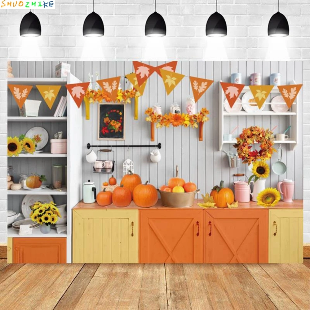 

Autumn Kitchen Scene Backdrop Fall Birthday Party Family Portrait Interior Photography Background Wall Decor Photo Studio Prop