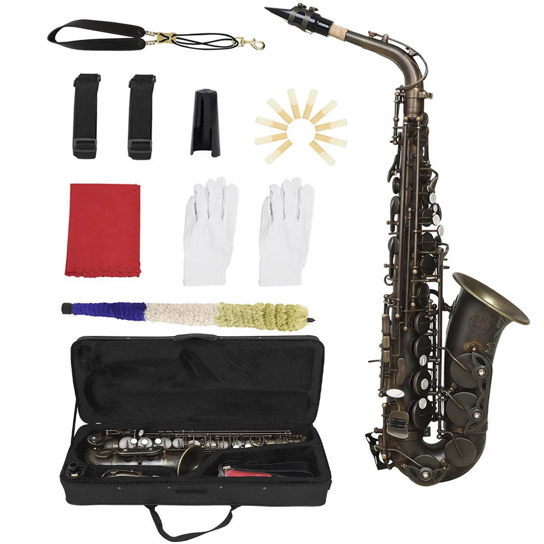 SLADE Alto Saxophone with E-flat Brass Copper Tube Body and Abalone Shell Saxophone Complete Set with Case Mouthpiece Strap Reed