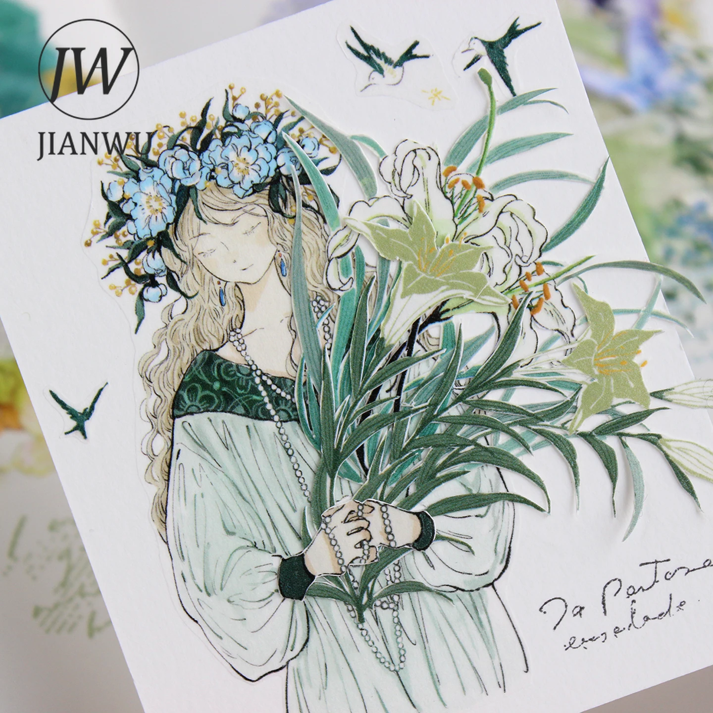 JIANWU 55mm*10m Vintage Character Window Flower Landscape Material Collage PET Tape Creative DIY Journal Stationery