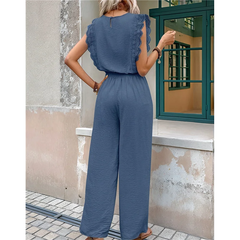 

ABRT-Jumpsuits For Women 2025 Summer Ruffle Sleeves Square Neck Rompers Drawstring Overalls With Pockets