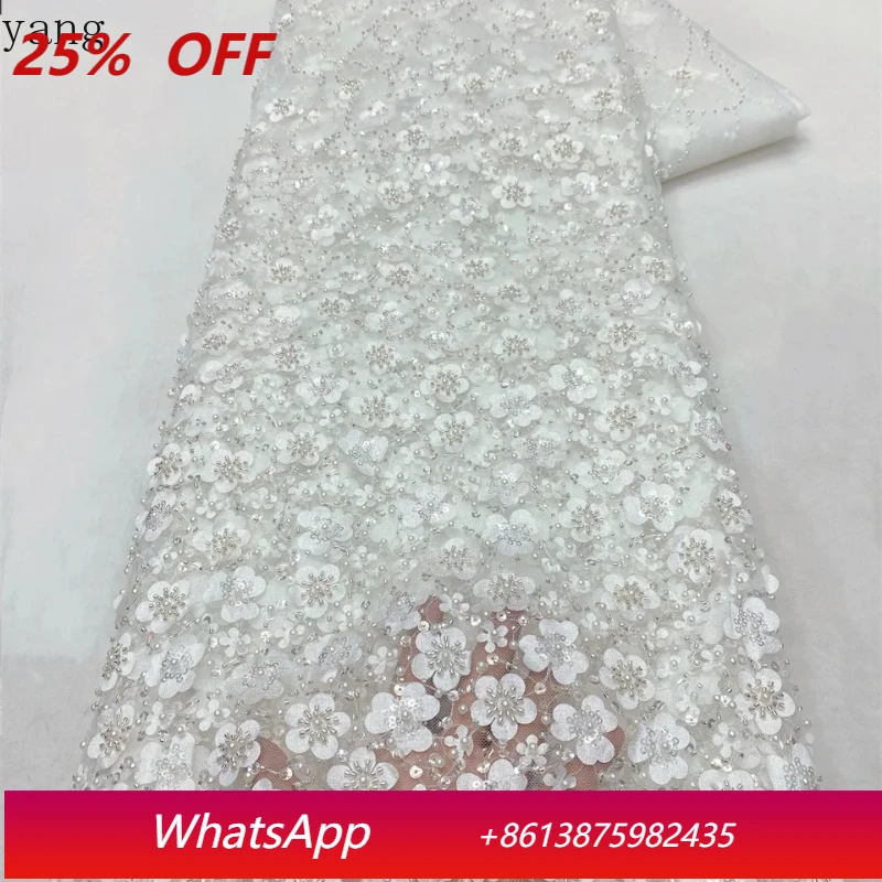 

African Lace Fabric French Nigerian Sequins Lace Bridal High Quality Beads Tulle Lace Fabric for Party Women 5yards NXZ6146