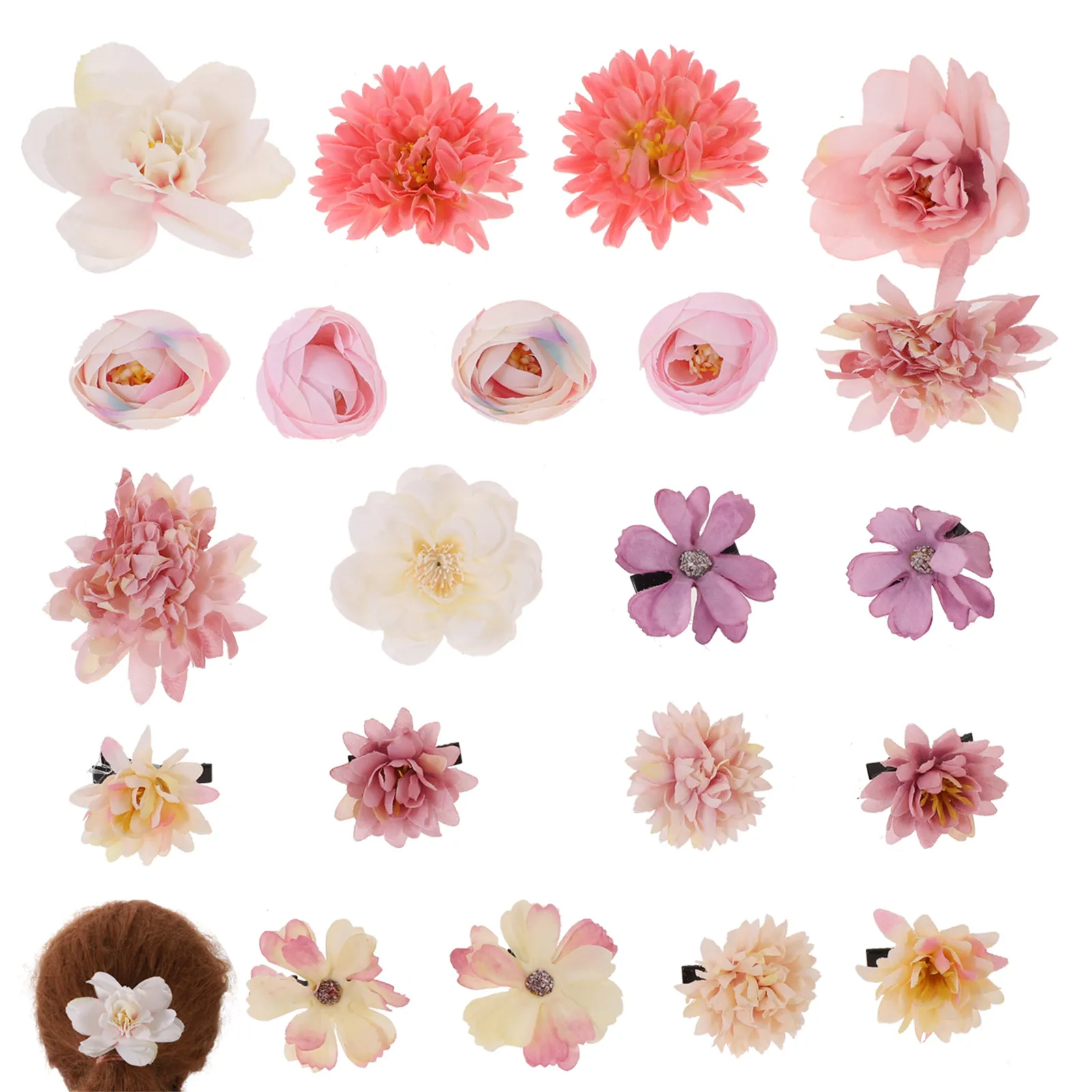 21Pcs Flower Hair Clips Barrettes Grips Clamps Realistic Lovely Floral Accessories for Women Girls Daily Use Replacement
