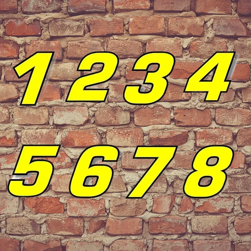 Numbers 0123456789 Yellow with Black Border Vinyl Car Sticker Graphic Number Car Accessories Waterproof Motorcycle Helmet