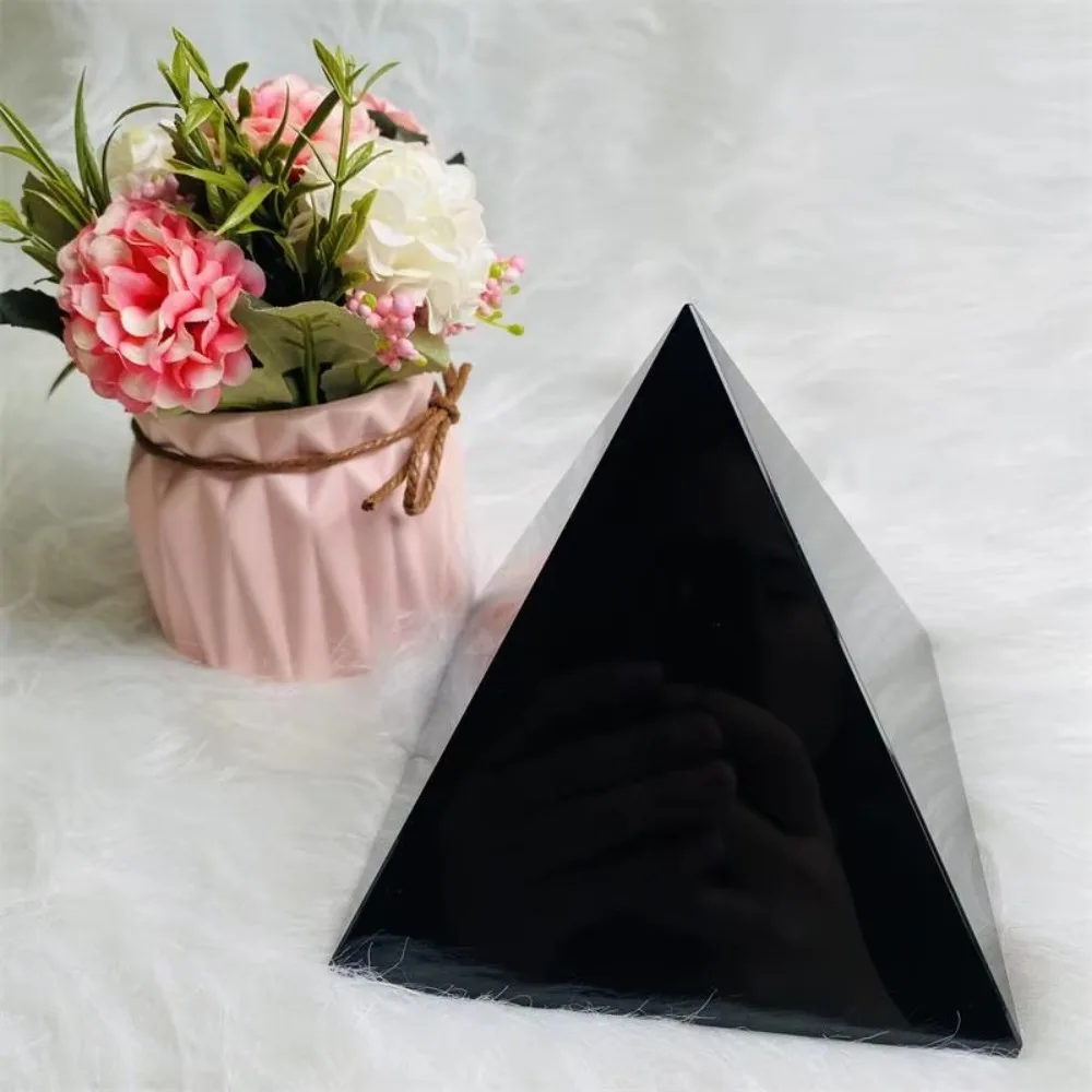 Natural Black Obsidian Pyramid Reiki Energy Stone Mineral Fengshui Stone Crystal Pyramid Ornaments Tabletop Living Room Decor