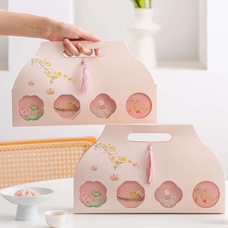 5 juegos de cajas de embalaje de pastel de luna, cajas de pastel de luna, pastelería de yema de huevo china, caja de regalo para Festival de mediados de otoño, Cajas de Regalo de Chocolate para otoño