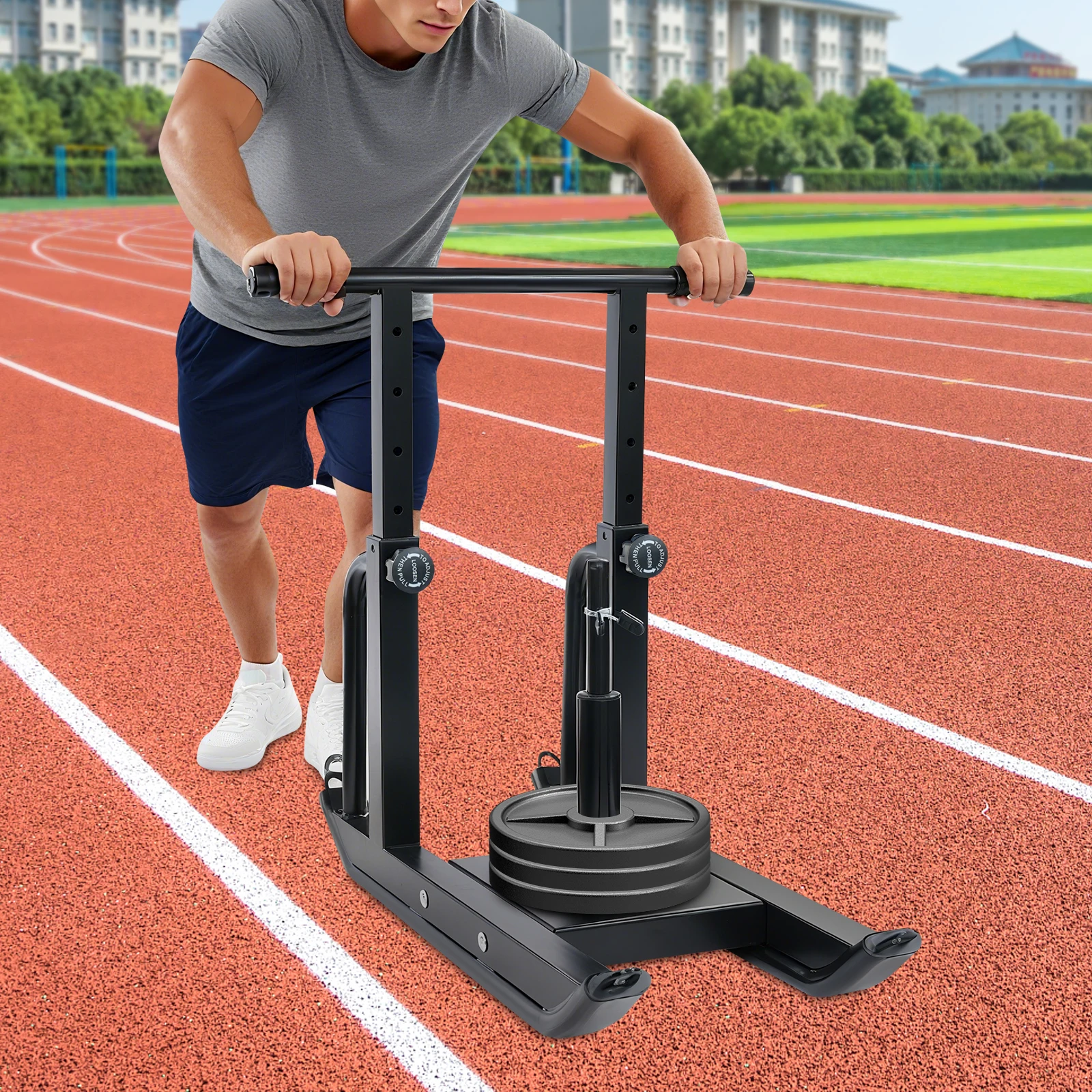 Black Steel 88x38cm Fitness Sled Car 5th Gear Height Adjustment Weight Training Sled Strength Training Push-Pull Sled