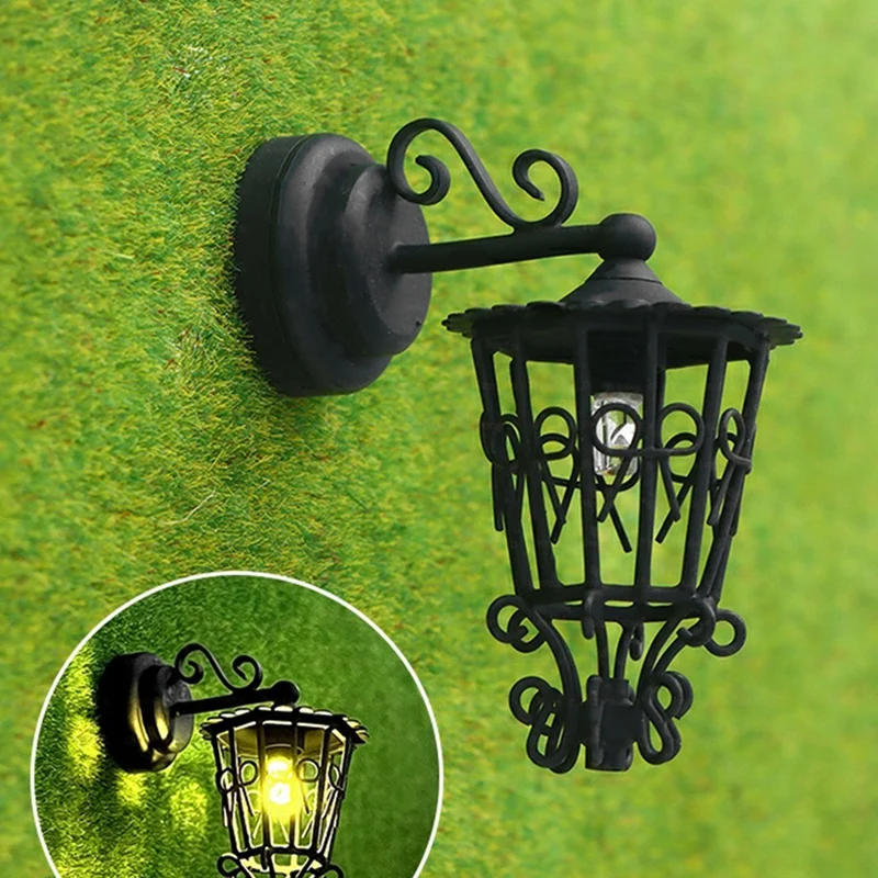 1 Piece 1/12 Dollhouse Miniature Wall Lamp Black Metal Lace Openwork Round Wall Sconce