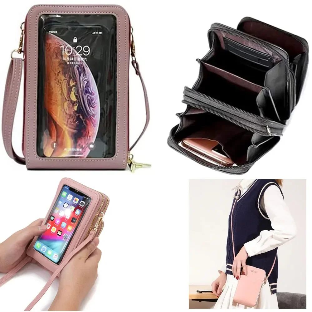 KISMIS Large Capacity Mobile Phone Pocket Shoulder Bag - Touch Screen, Waterproof, Pu Leather Courier Purse for Women