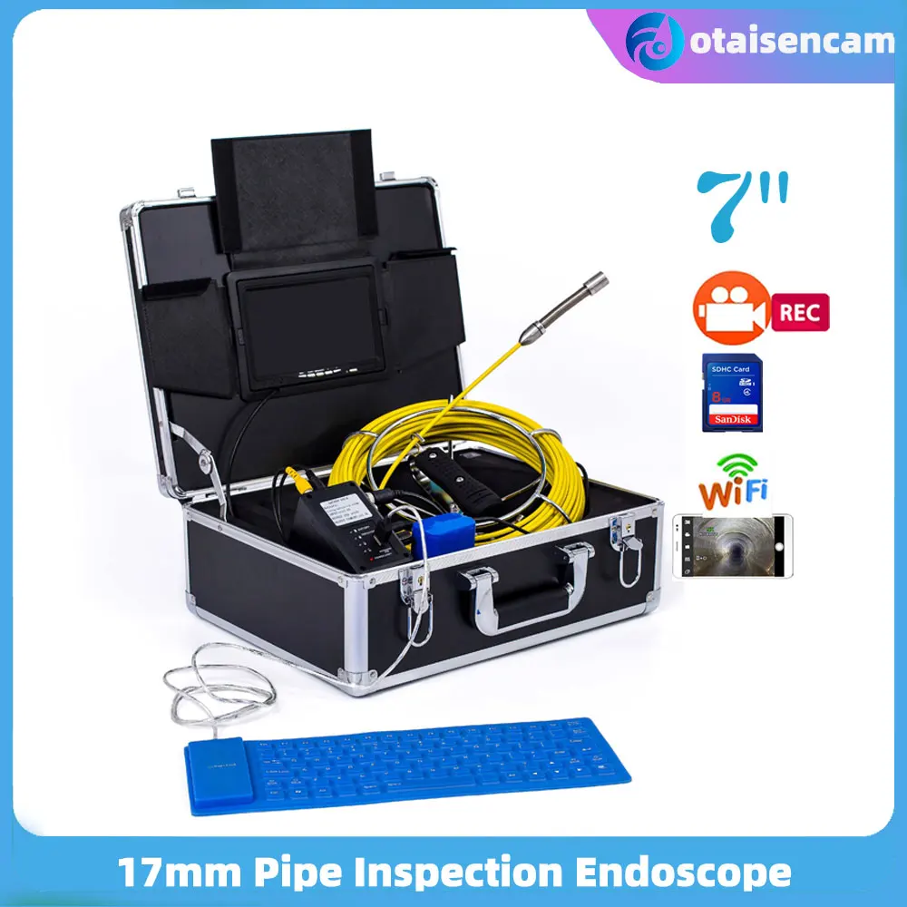 

17mm Camera 7Inch Monitor Industrial Drain Sewer Pipe Inspection Endoscope DVR WIFI Keyboard WP71B Borescope Underwater Camera