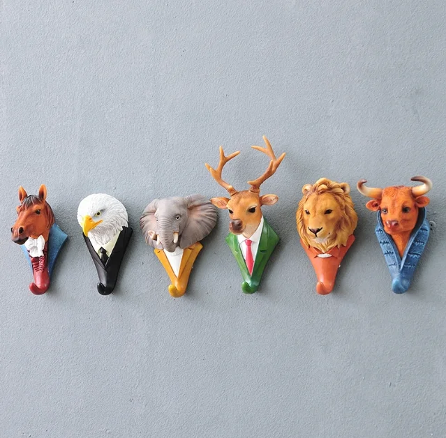 Resin Creative 3D Animal Hooks Hey Hat Coat Bag Clothes Holder Wall Decoration Deer Rhino Elephant Giraffe Horse Decors 11