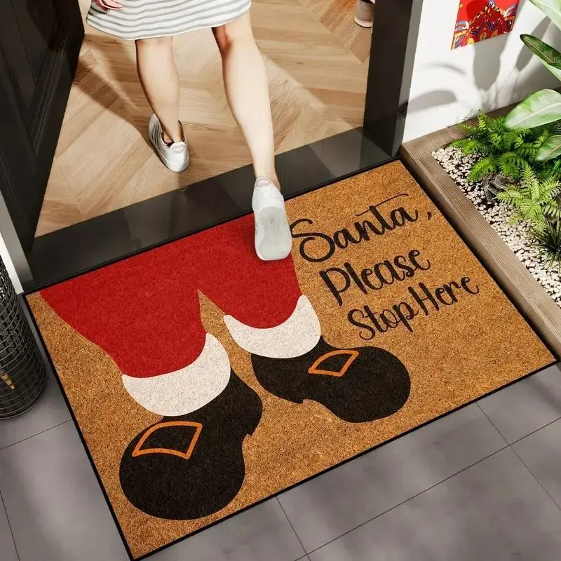 VIKAMA Funny Santa Pants Doormat Black Boots Red Legs Welcome Sign Entrance Mat for Entryway Christmas Holiday Front Door Decor