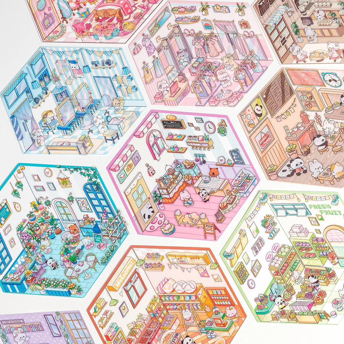 3pcs Fairy Tale Town 3D Landscape PET Stickers, DIY Creative Miniature Pattern Design for Planner Decoration and Puzzle Stickers