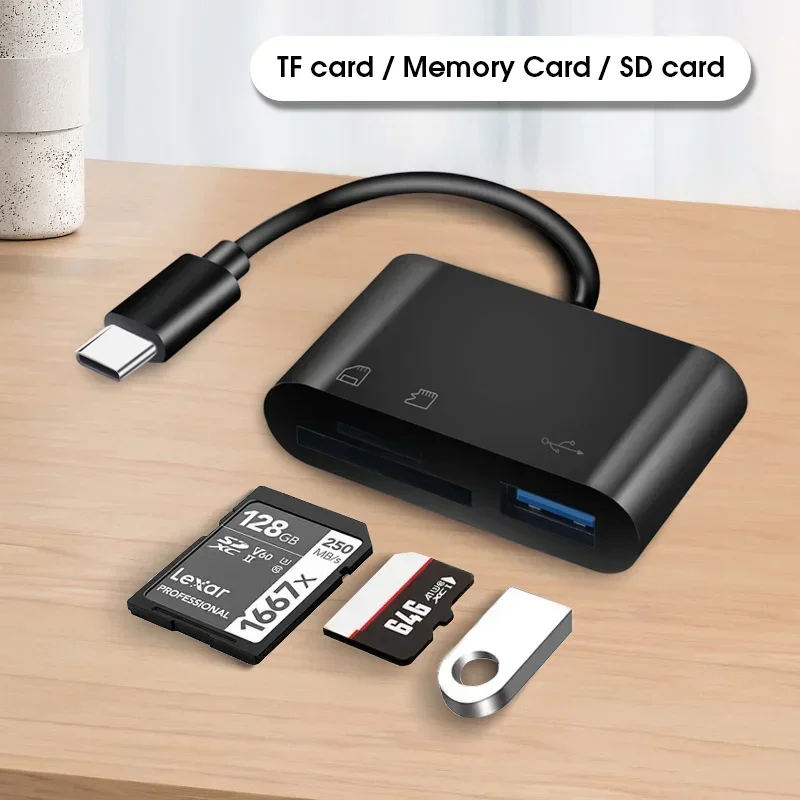 3 in 1 Multifunction TF CF SD Memory Card Reader Sim Cards Adapters USB C TypeC OTG Converter for MacBook Laptop Samsung Xiaomi