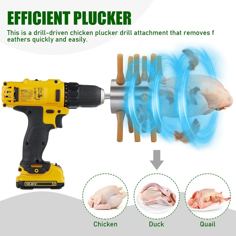 Chicken Plucker Drill Attachment Chicken Feather Removal Plucker Machine 18-Fingers