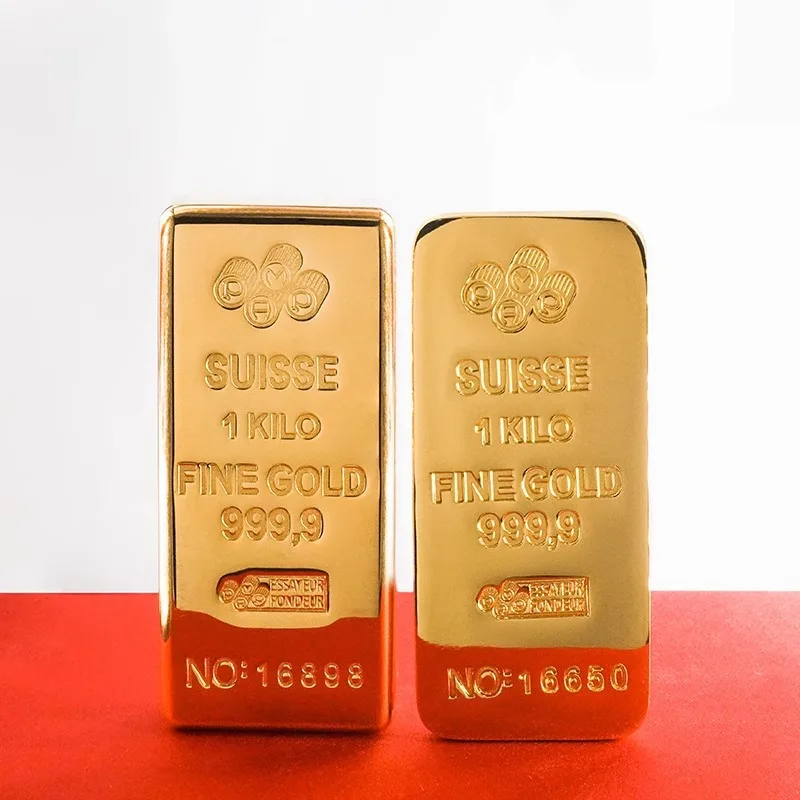 280/500/1100g 1:1 Swiss 24k Gold Bar Imitation Swiss Jewelry Store Bank Display Anti-theft Samples, Decorations