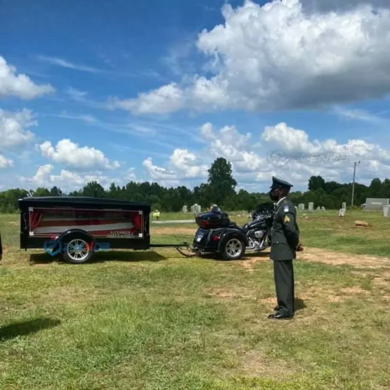 Customized Plain Black Three-Window Mini Funeral Transport Trailer Open Top Small Hearse Trailer For Funeral Parade