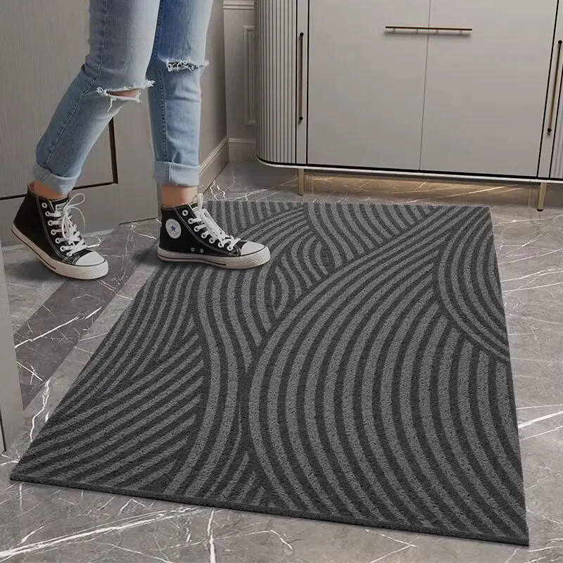 Minimalist Line Doormat Wire Loop Entrance Mat Dark Gray Non-Slip Waterproof Dirt Trapper Corridor Kitchen Bathroom Floor Rug