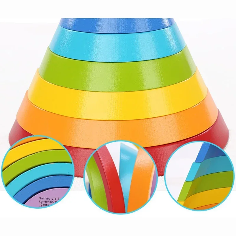 Arch Bridge Rainbow Building Blocks Kids Montessori Educational Games Color and Shape Cognitive Wooden Toys for Children