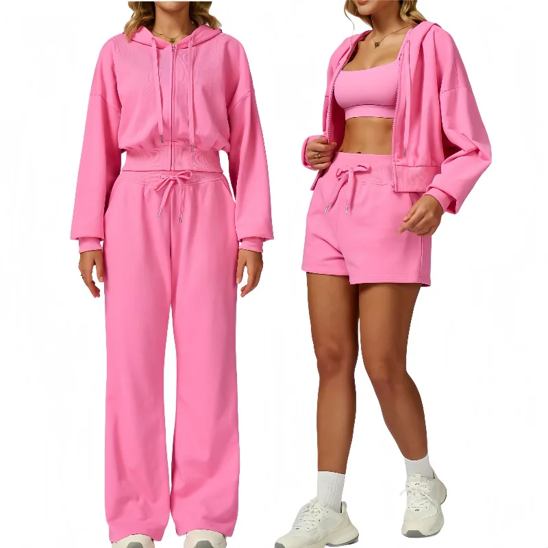 

New Zipper Sports Set Hooded Casual Loose Versatile Sweatshirt Outdoor Running Sportswear Women's 2-piece Set