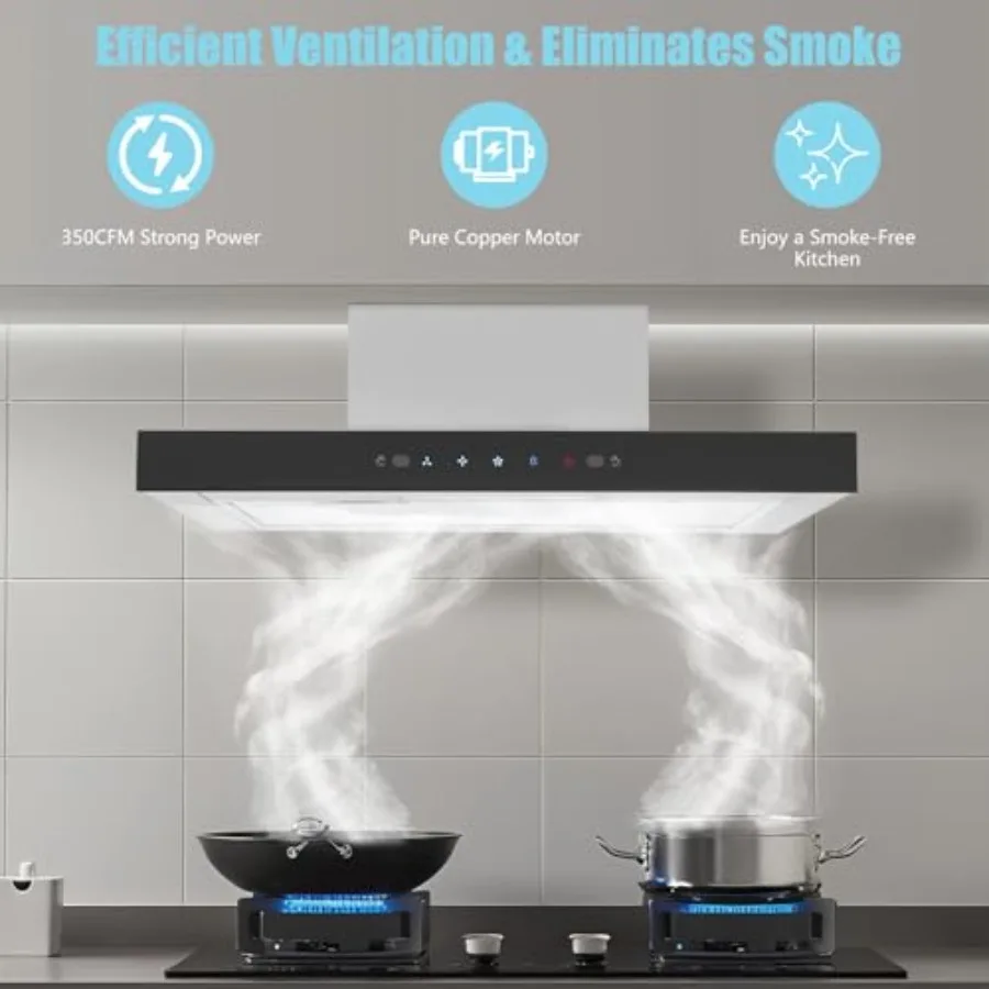 شفاط المطبخ من الفولاذ المقاوم للصدأ مقاس 24 بوصة مع شفط 350 CFM لمسة المطبخ والتحكم بالإيماءات 3 سرعات مروحة العادم L #5