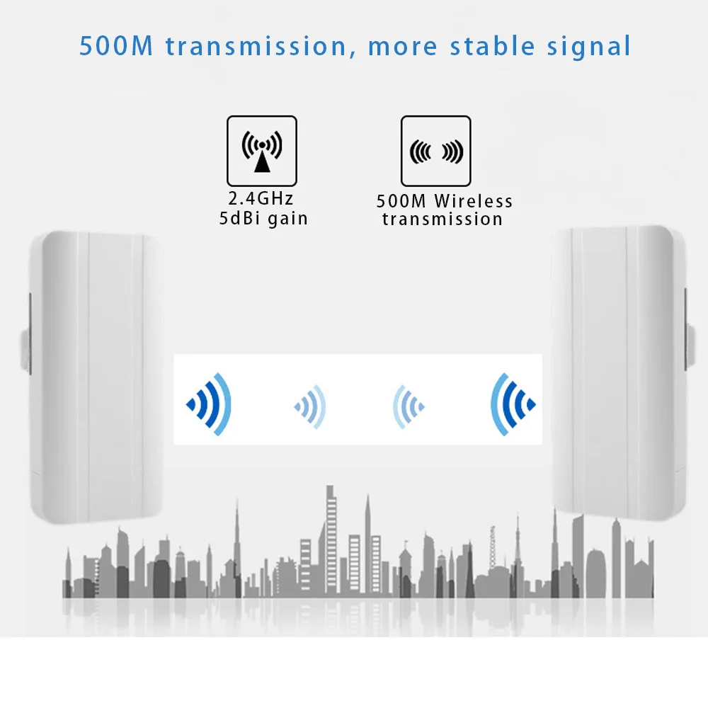 Huitenda 2.4G Wireless Bridge 300Mbps WiFi Outdoor CPE PTP Long Range Repeater Extender IP65 Waterproof AP Point to Point 500M