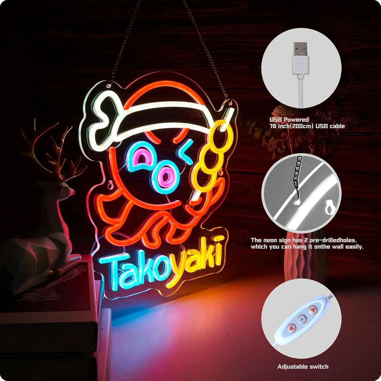 Takoyaki Neon Sign Dimmable Neon Lights for Japanese Street Food Shop Restaurant Decor Aesthetics Draw Celebratory Gifts view 2