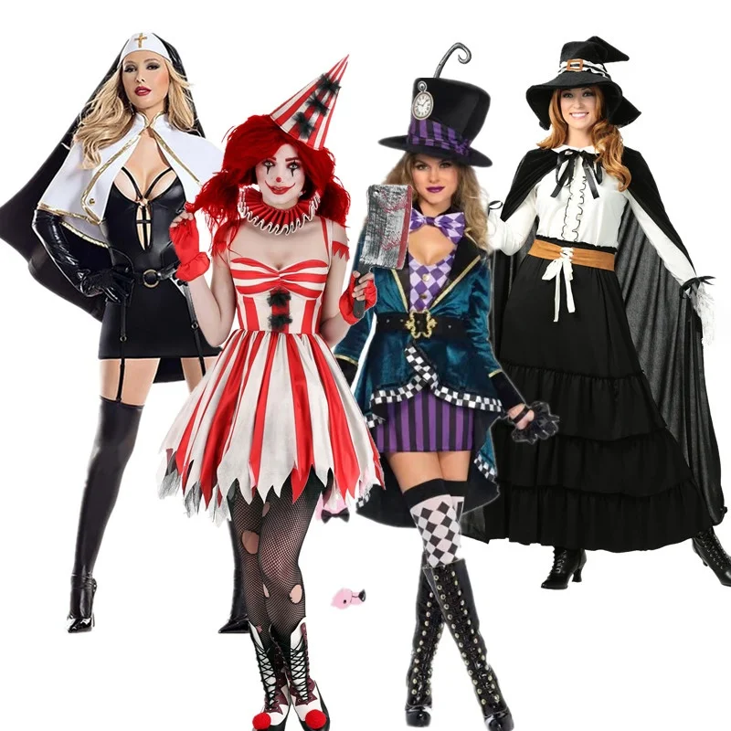 

New Halloween Women's Performance Costume Set Witch Clown Magician Nun Dance Show Suit Polyester Material Ladies Fashion