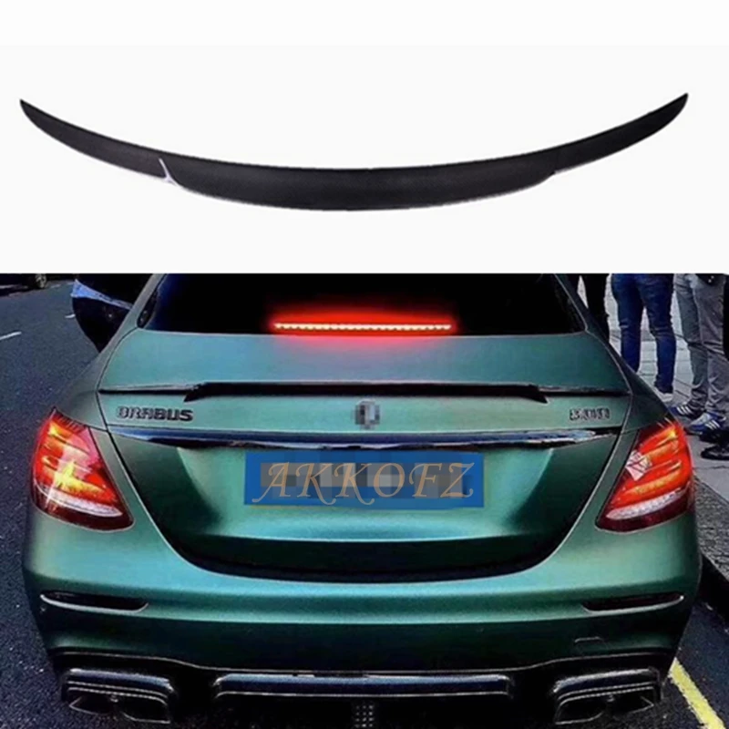 For Mercedes-Benz E-Class W213 4Door Sedan BAS Style Carbon Fiber Rear Spoiler Trunk Wing 2017-2023 FRP Glossy black