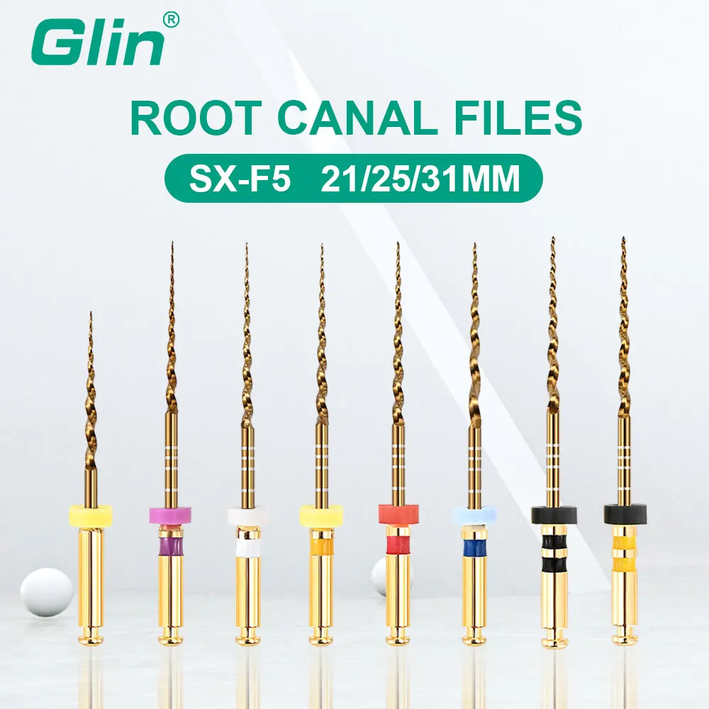 Glin Dental Endodontic Files 19/21/25/31mm F3 F4 F5 Gold Flexible Files Heat Activation Endo Root Canal Rotary File Golden Files