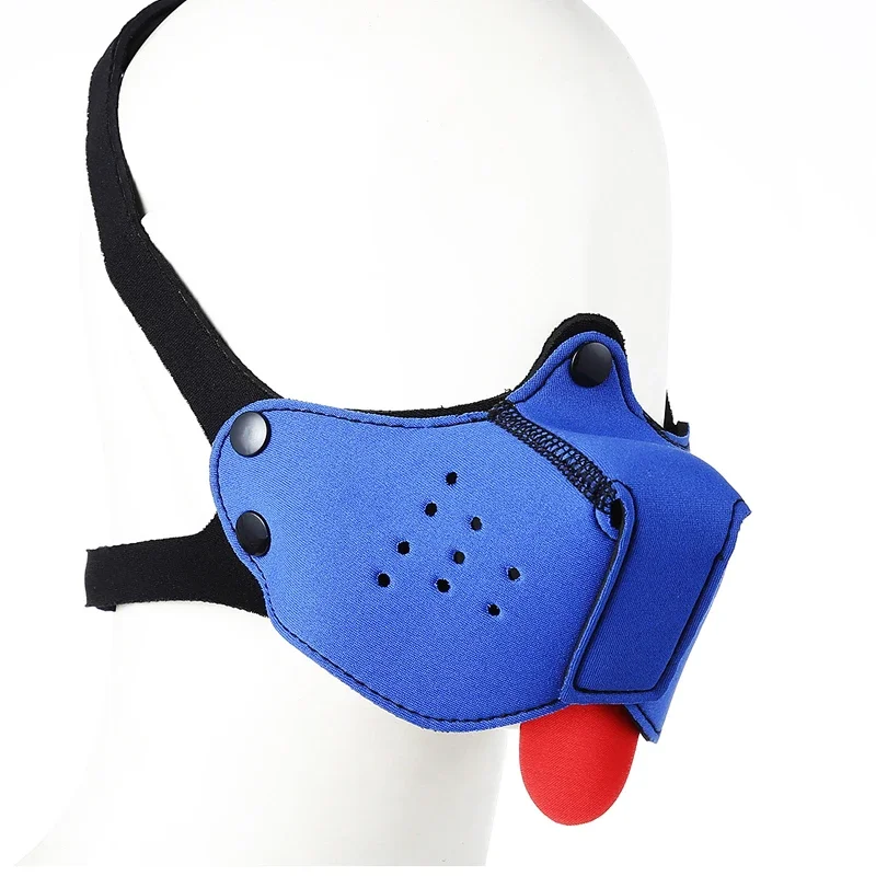子犬遊び犬コスプレマスクフードハーフフェイスボンデージマズルマスク舌付き犬奴隷コスプレヘッドギアパーティーアクセサリー