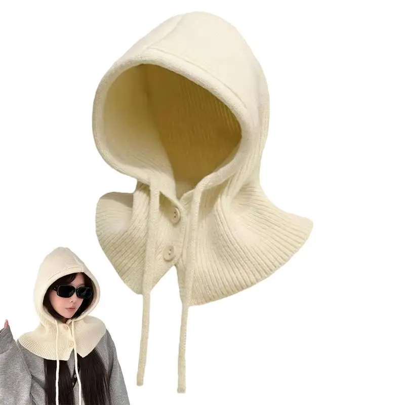 Winter Warm Hats For Women Hat Scarf Shawl Hat Knitted Hooded Warm Ring Scarf Adjustable Drawstring Ear Protection Hats