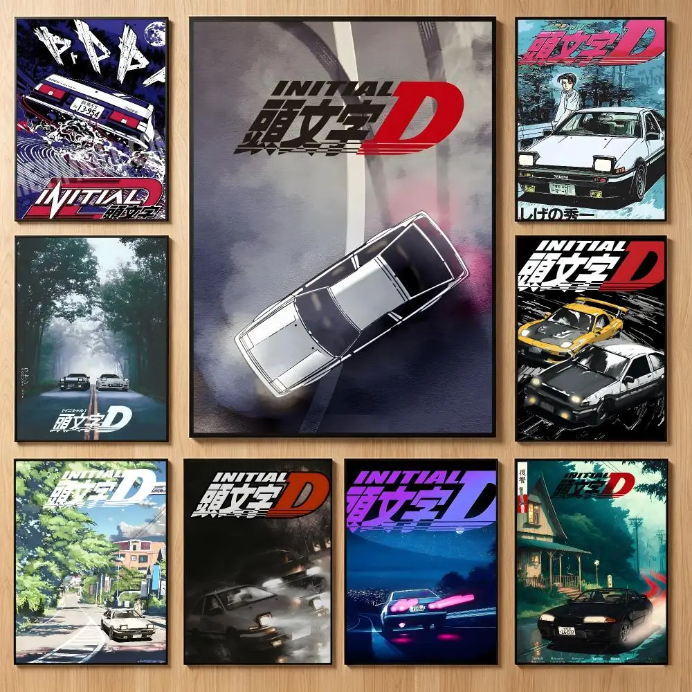 Racing Anime I-Initial D Poster Classic Self-Adhesive PP Wall Sticker for Living Room Bar Decor Gift