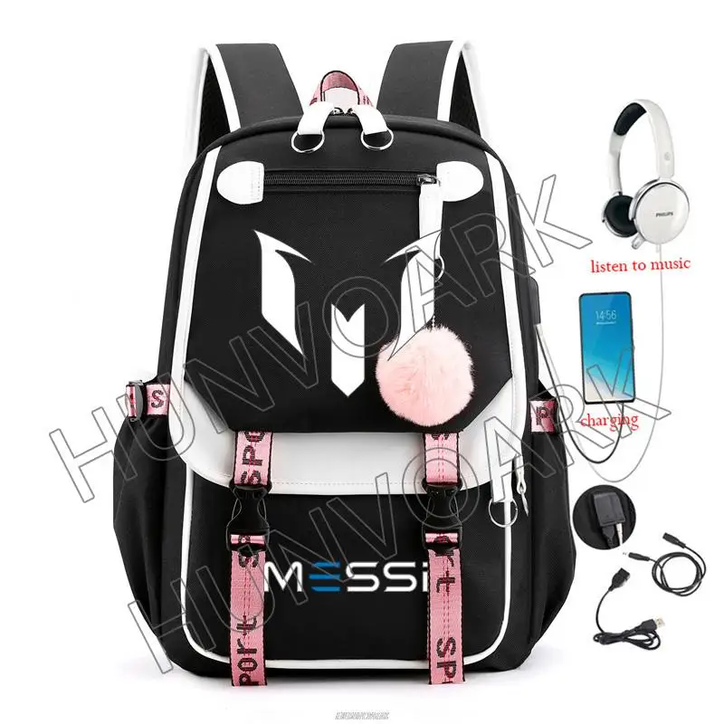 Messi Rucksack rechargeable USB business computer Schoolbag Casual Backpack Senior High School Student Schoolbag